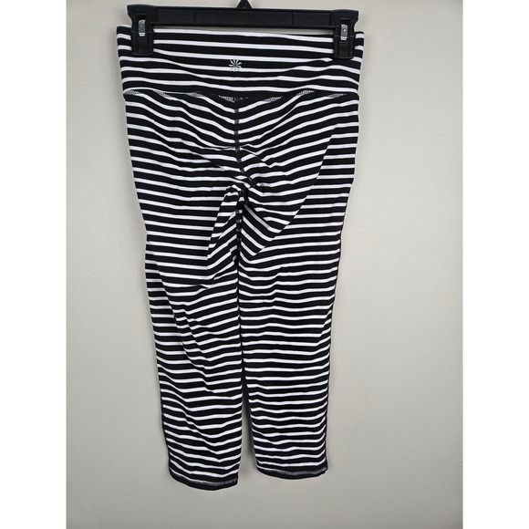 Athleta Womens Black White Striped Ruched Back Cropped Yoga Leggings Small S - Picture 2 of 5